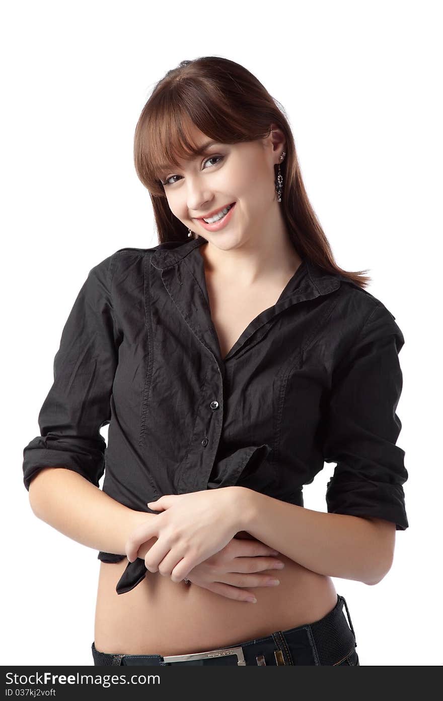 Casual girl standing up over a white background. Casual girl standing up over a white background