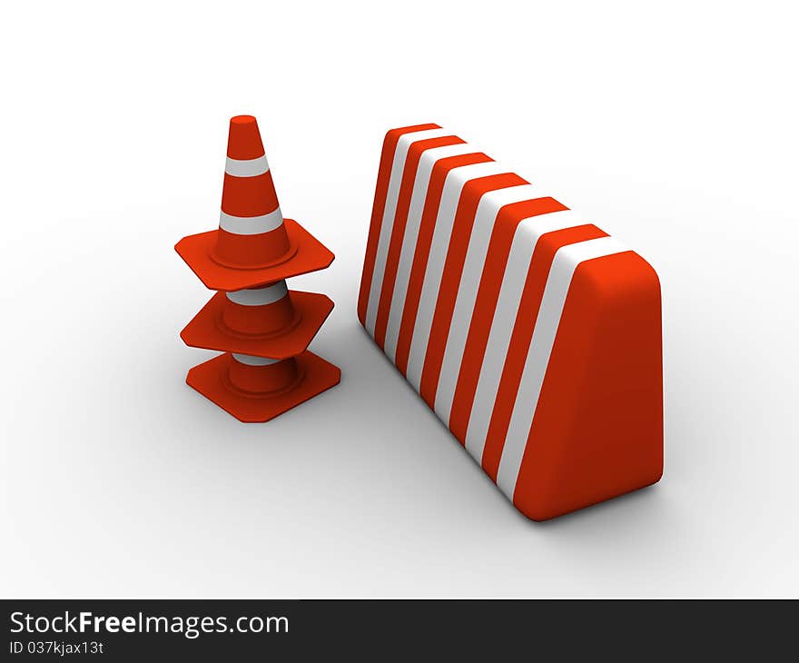 Traffic cones and guard - this is a render illustration