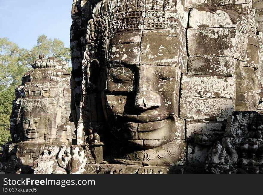 A bayon face at Angkor, Siem Reap, Cambodia. A bayon face at Angkor, Siem Reap, Cambodia.