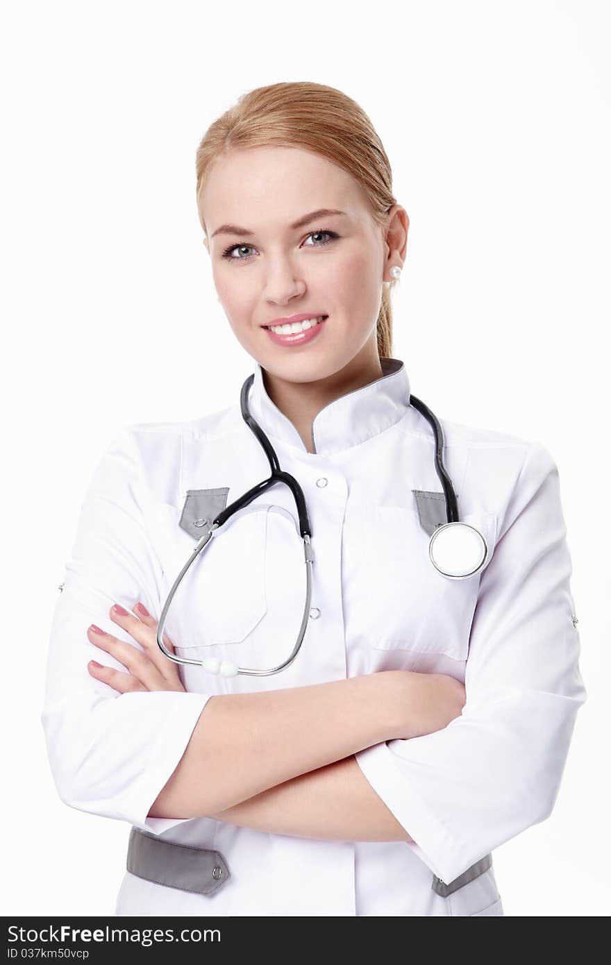 Portrait of a young doctor on a white background. Portrait of a young doctor on a white background