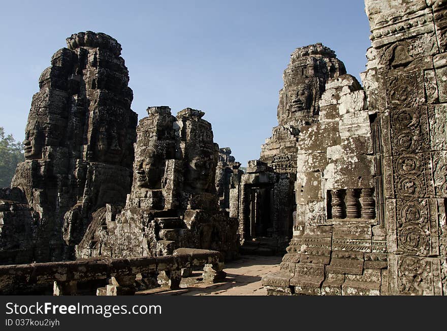 A bayon face at Angkor, Siem Reap, Cambodia. A bayon face at Angkor, Siem Reap, Cambodia.