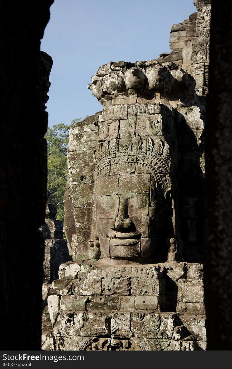 A bayon face at Angkor, Siem Reap, Cambodia. A bayon face at Angkor, Siem Reap, Cambodia.