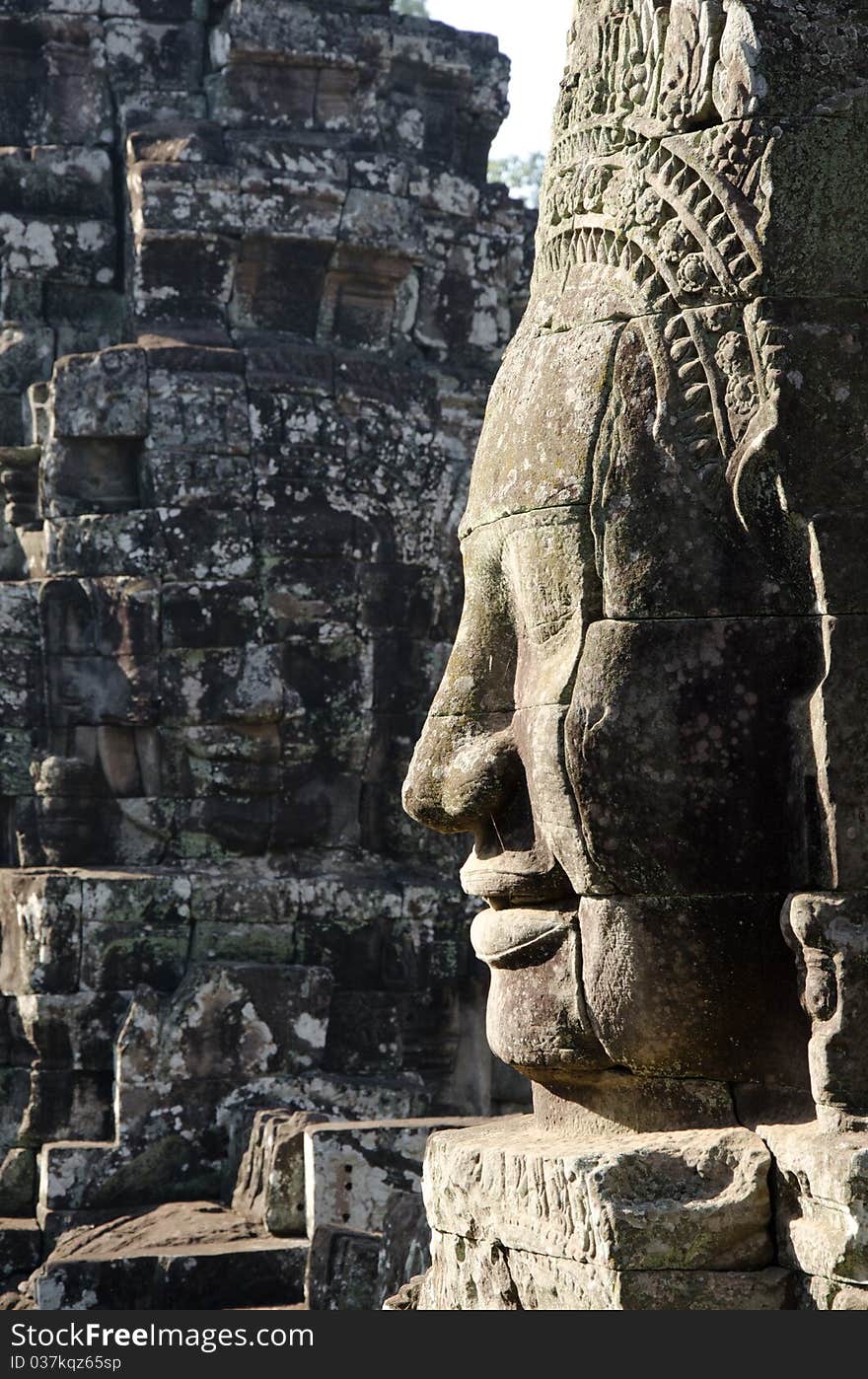 A bayon face at Angkor, Siem Reap, Cambodia. A bayon face at Angkor, Siem Reap, Cambodia.