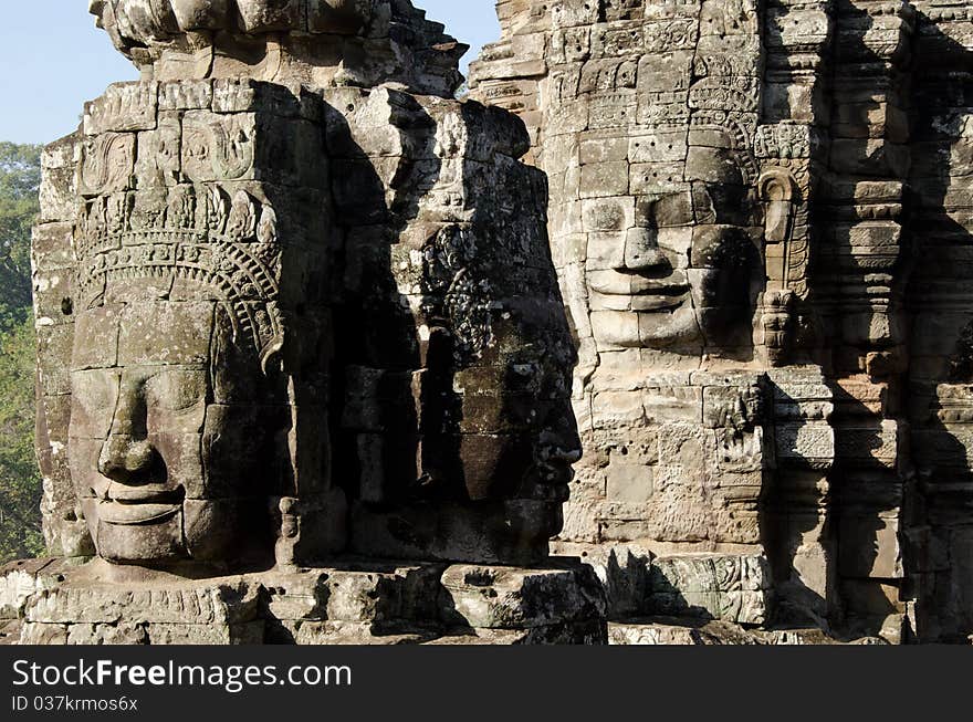 A bayon face at Angkor, Siem Reap, Cambodia. A bayon face at Angkor, Siem Reap, Cambodia.