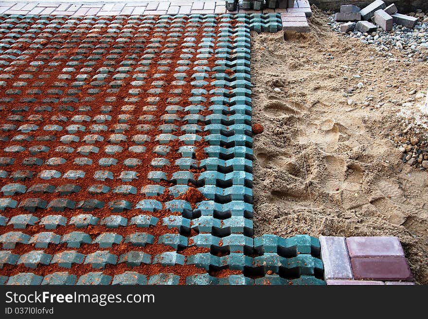 Tile laying site , construction site