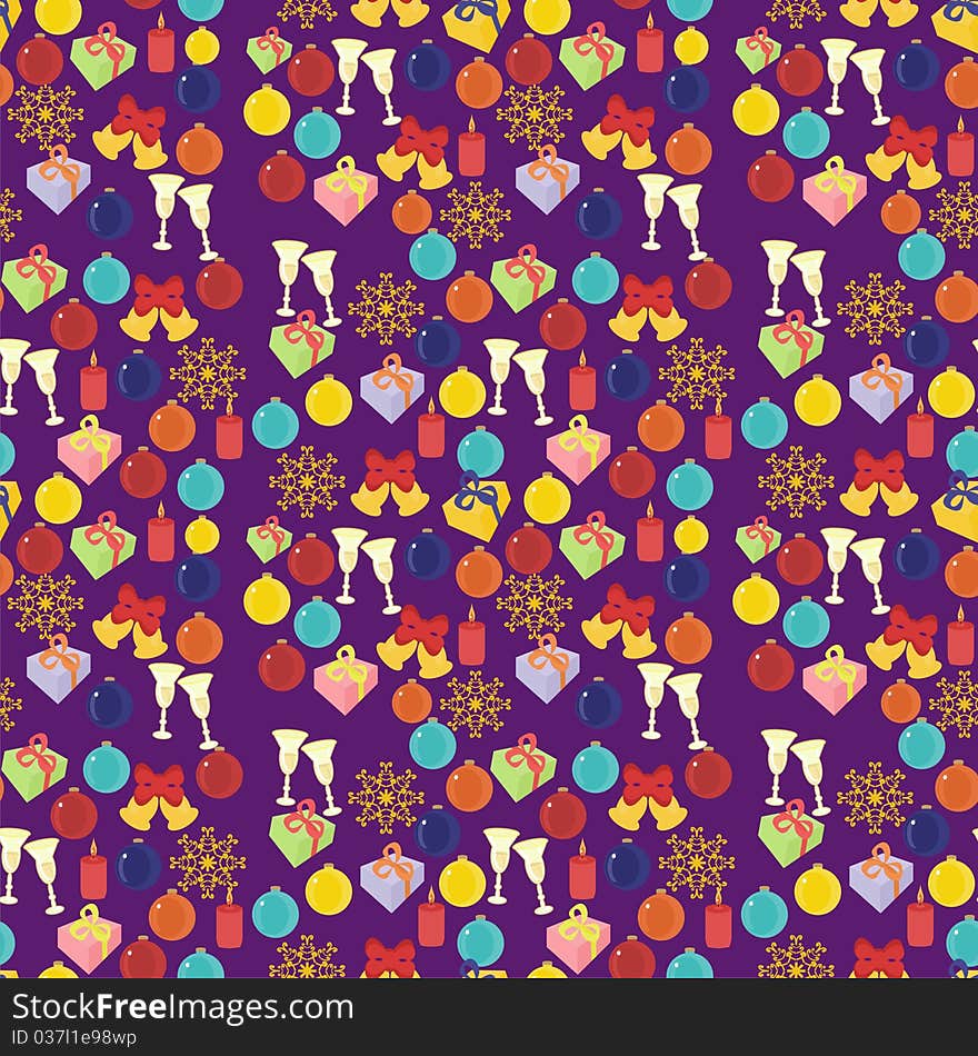 Seamless new year and Christmas background on violet