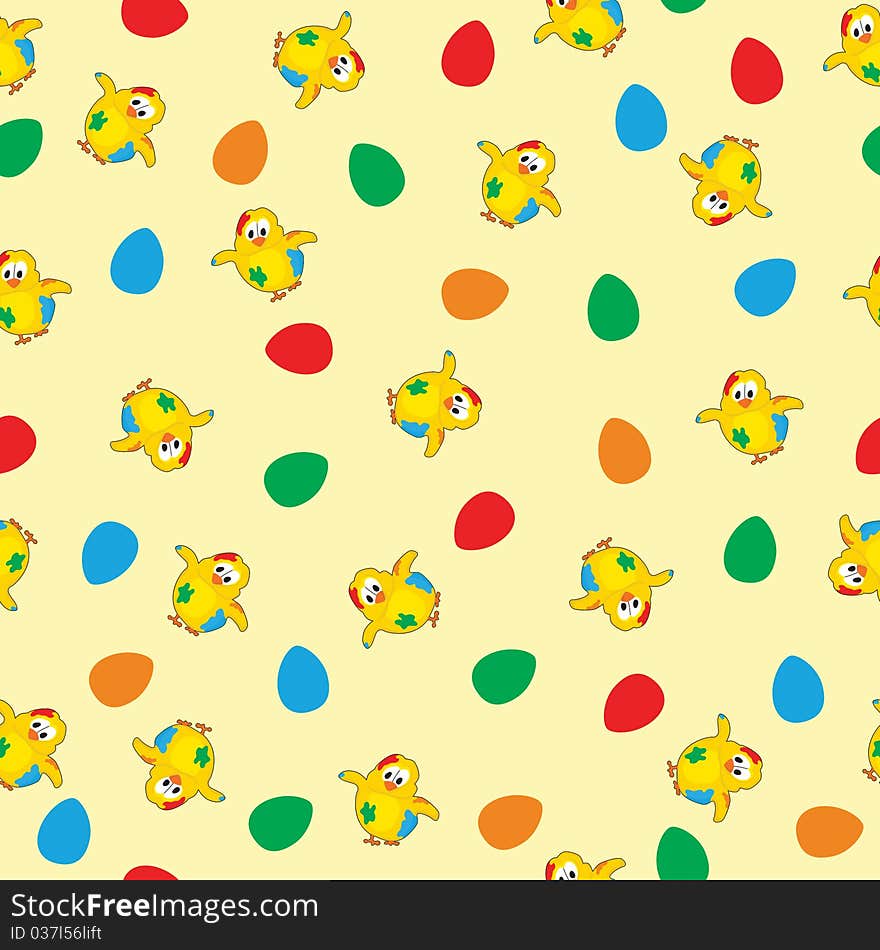 Seamless pattern with painted chicks and eggs. Seamless pattern with painted chicks and eggs