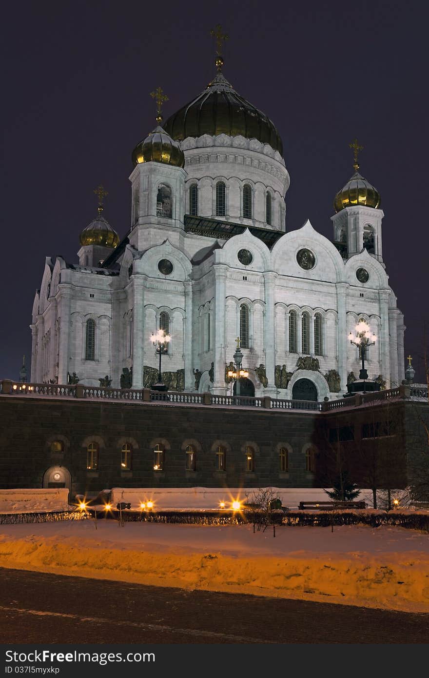 View on the Cathedral of Christ the Savior at night, Moscow, Russia. View on the Cathedral of Christ the Savior at night, Moscow, Russia