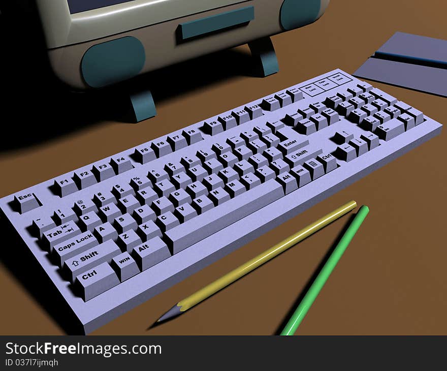 Computer keyboard made in 3d - Focus around the H key