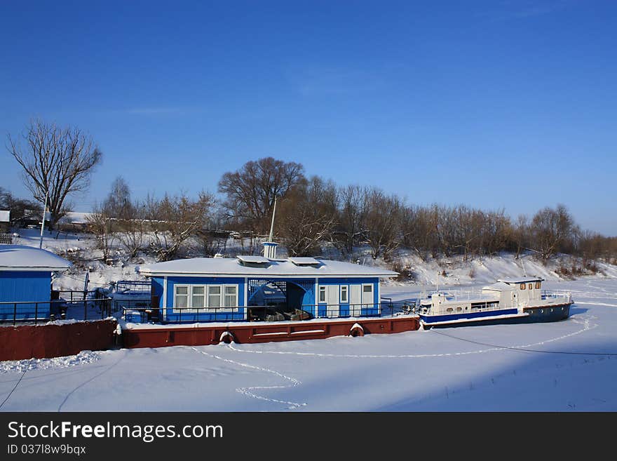 River pier in winter