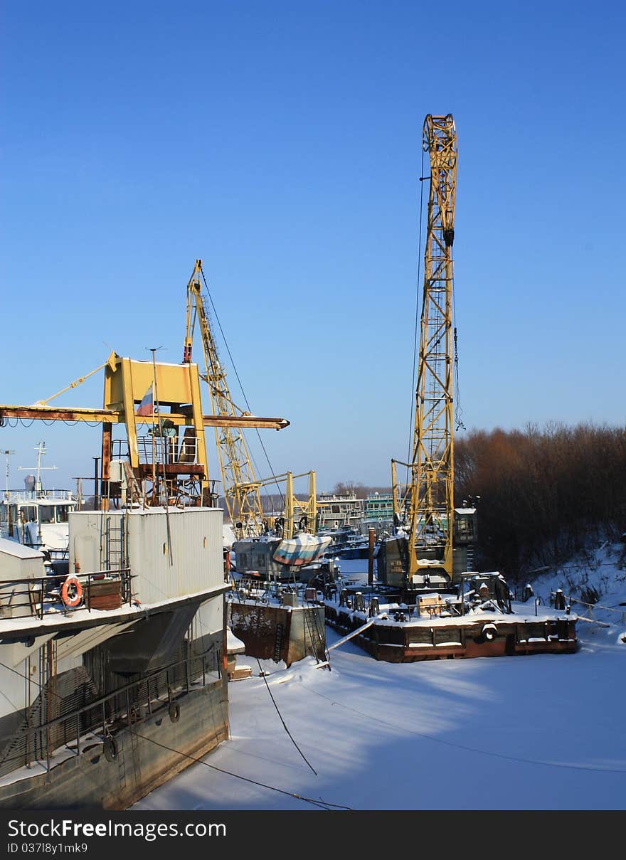 River Harbor In Winter