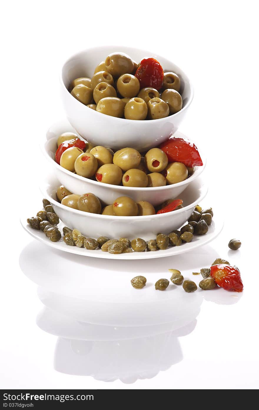 Very tasty green olives with capares