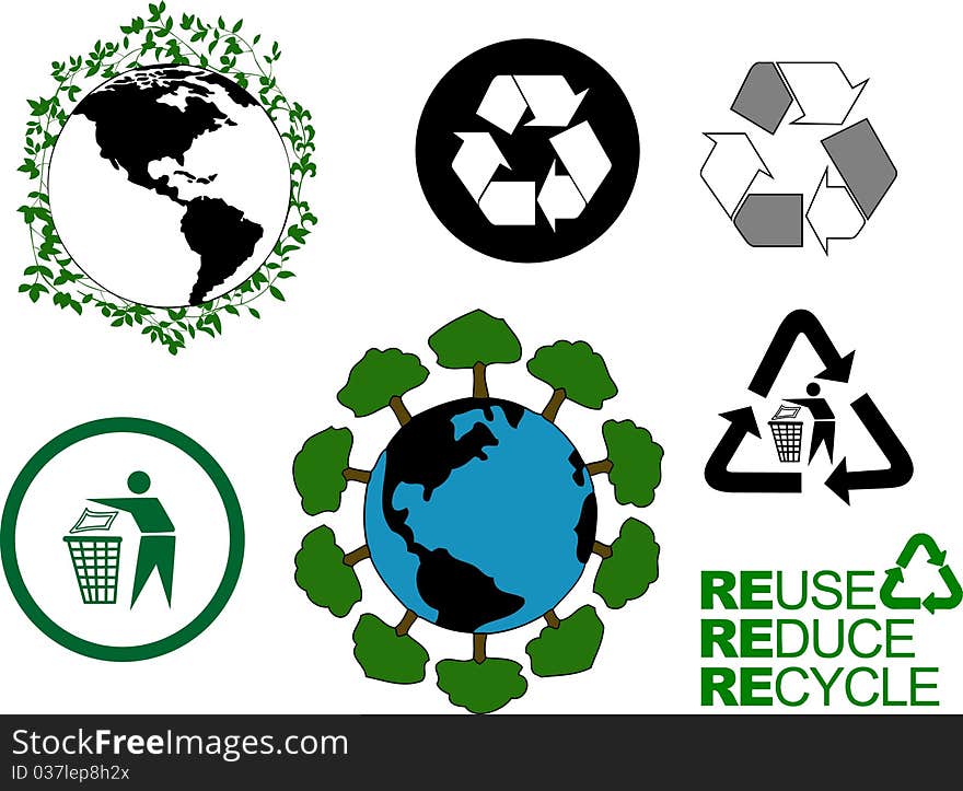 Save the planet pack with various earth and recycle symbols