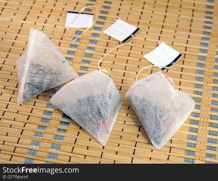 Tea bags in the shape of a pyramid. pyramid