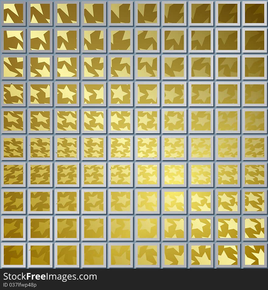 Abstract background steel squares with gold stars. Abstract background steel squares with gold stars