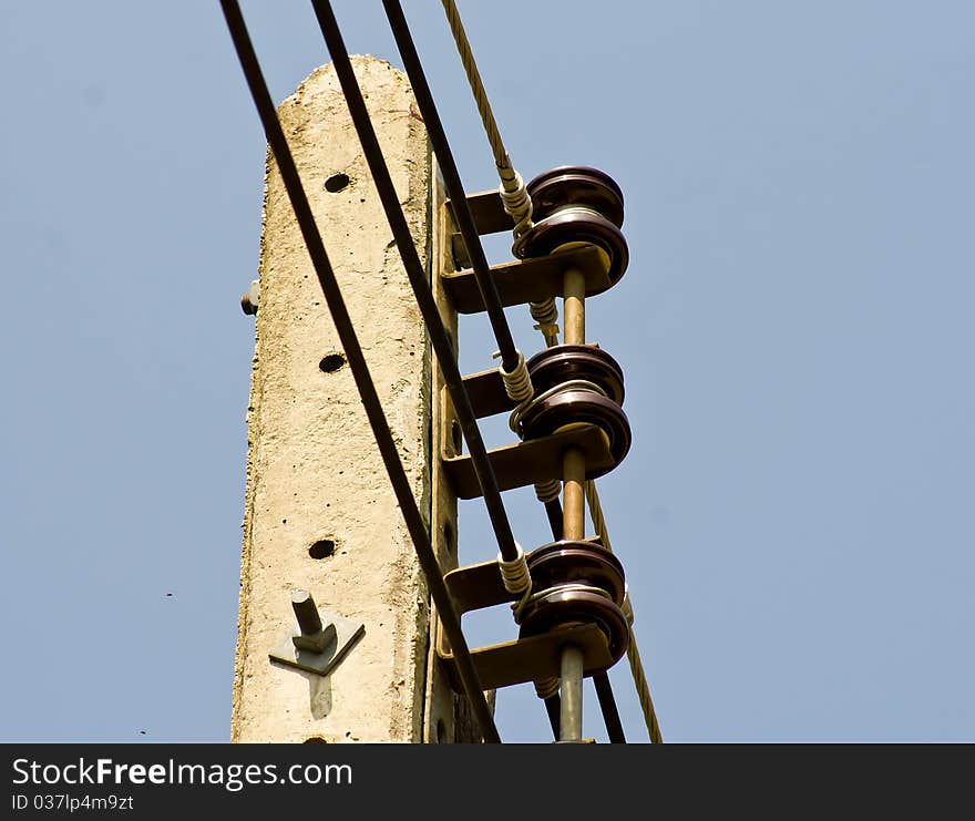 Electric power lines,on background blue sky