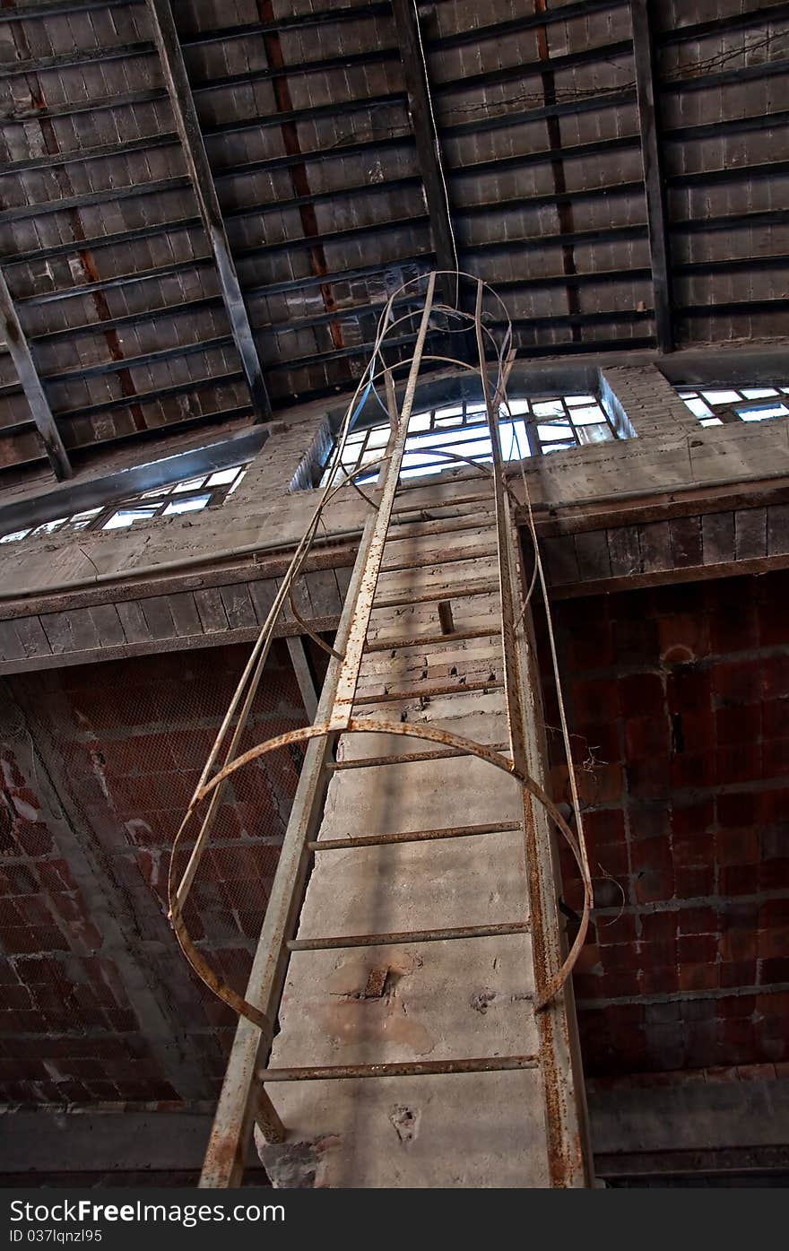 A steep stairs is shielded by a protection wrapper. A steep stairs is shielded by a protection wrapper