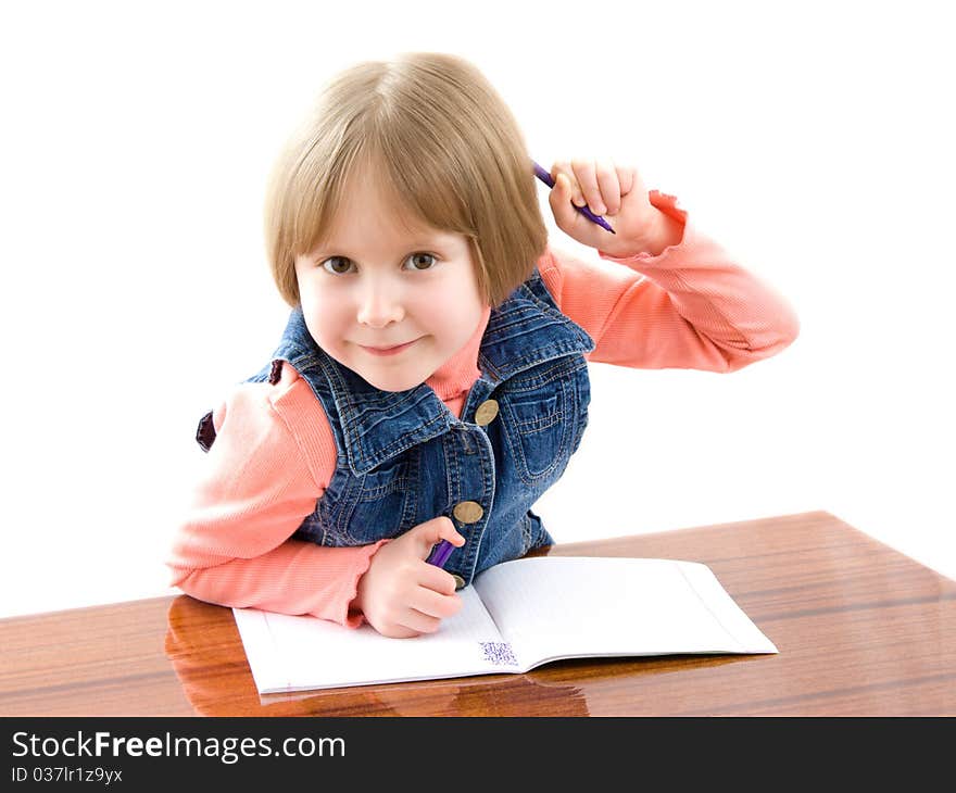 Girl wrote on the table