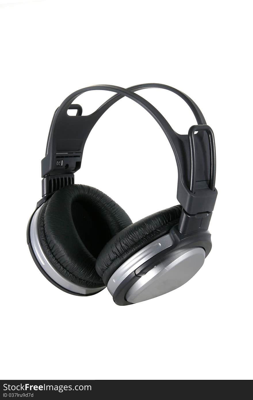 Headphones are black with silver on a white background