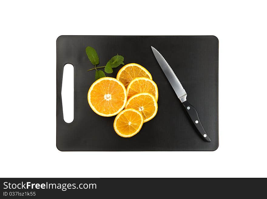 Cutting Board With Oranges And Mint