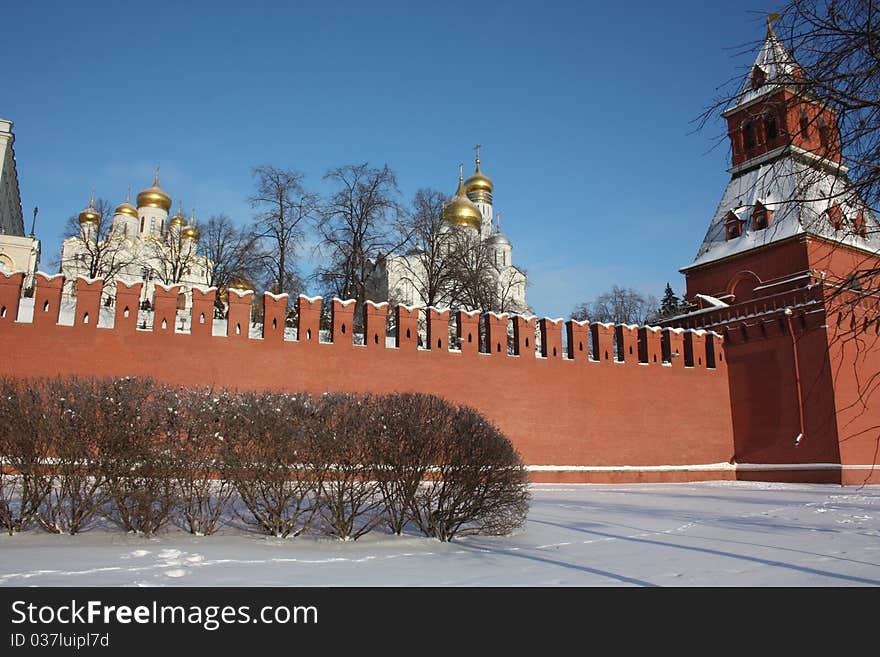 Russia, Moscow. Kremlin wall and towers. Russia, Moscow. Kremlin wall and towers.