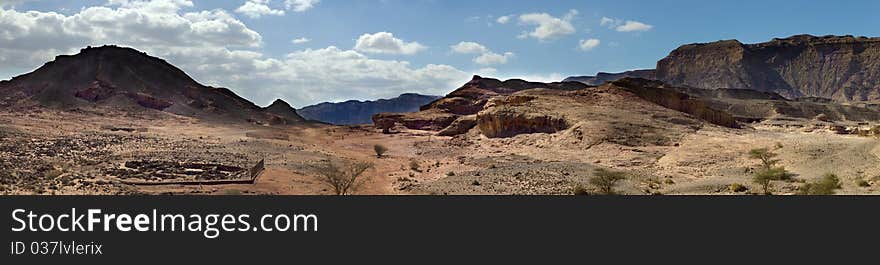 Panoramic view on geological Timna park, Israel