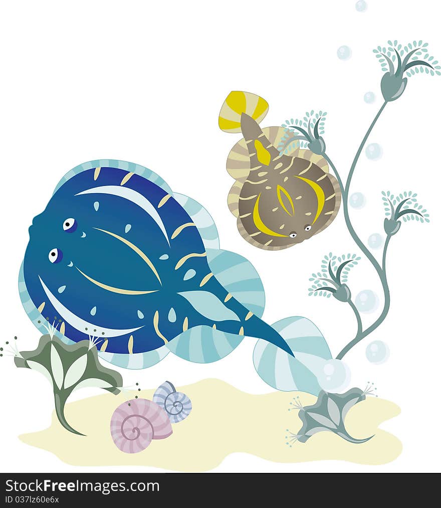 Flounder underwater world illustration for design