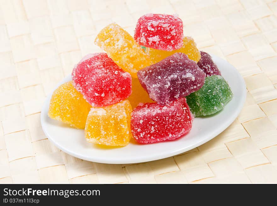 Close up of plate with fruit jellies. Close up of plate with fruit jellies