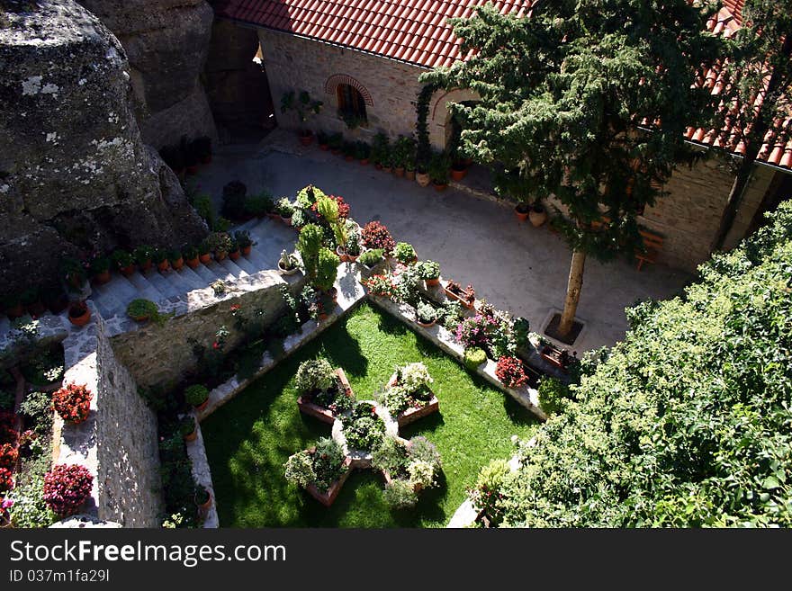 A garden built high into the cliffs at a monestary in Meteora, Greece. A garden built high into the cliffs at a monestary in Meteora, Greece.