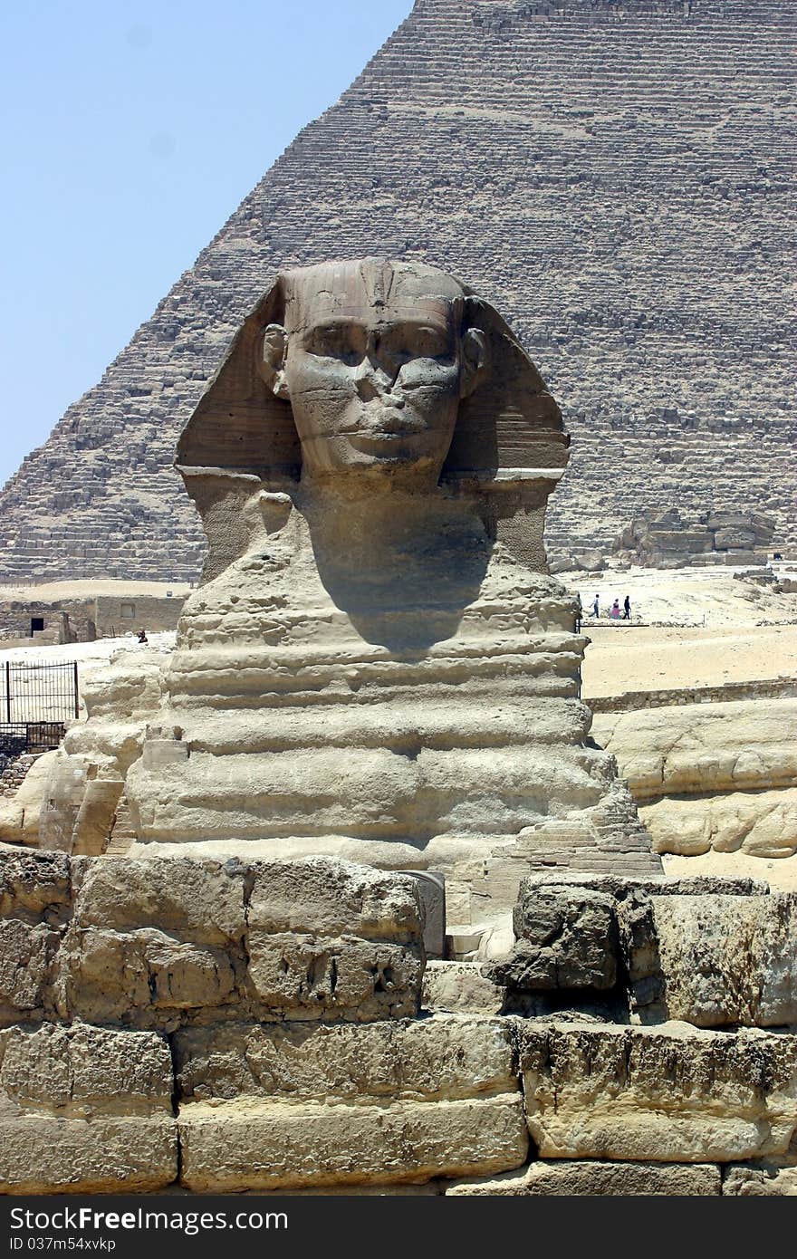 The Sphinx found in Cairo, Egypt with desert and pyramids in the background. The Sphinx found in Cairo, Egypt with desert and pyramids in the background.