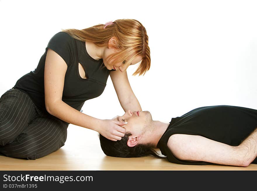 Portrait of young couple on the floor