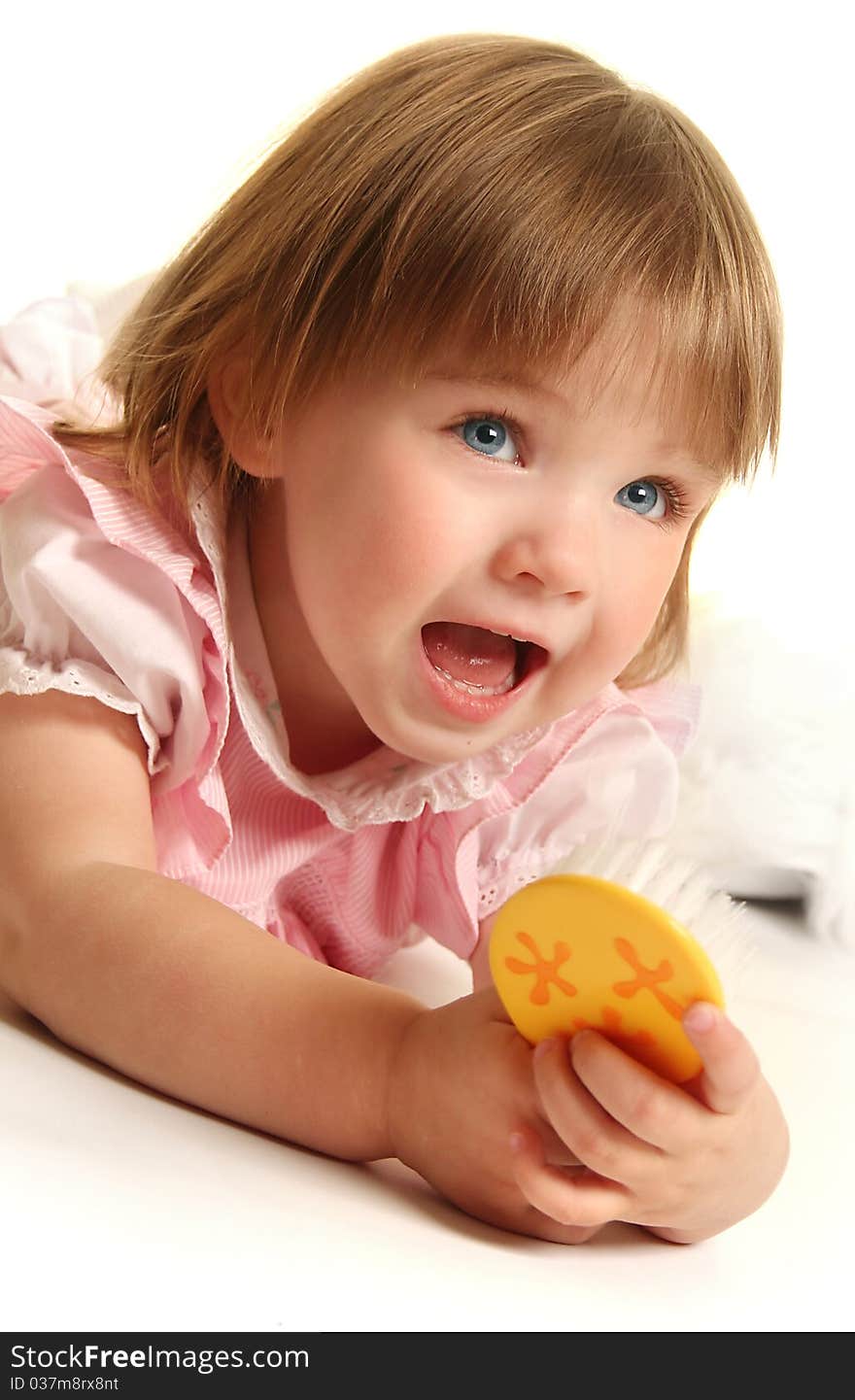 Cute little girl on white. Cute little girl on white