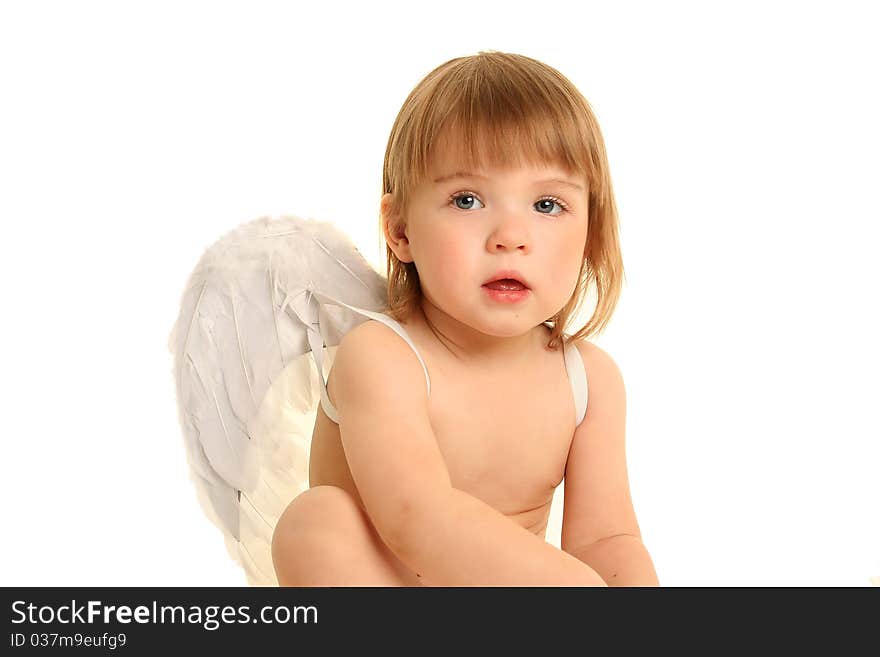 Cute little angel on white. Cute little angel on white