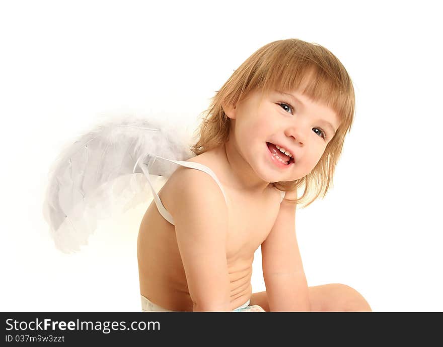 Cute little angel on white. Cute little angel on white