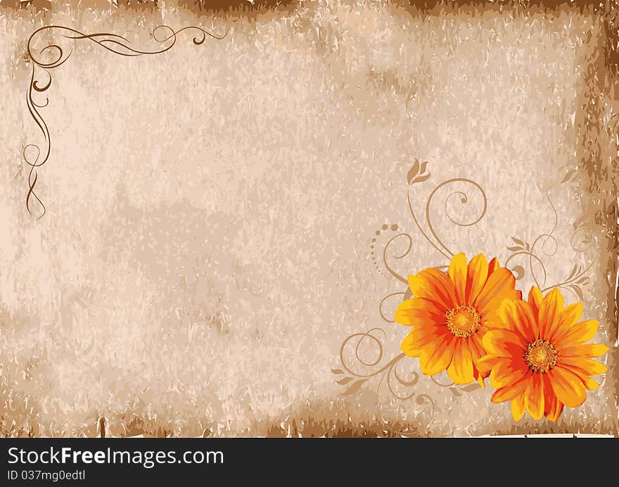 Floral decorative pattern on a brown background. Floral decorative pattern on a brown background.