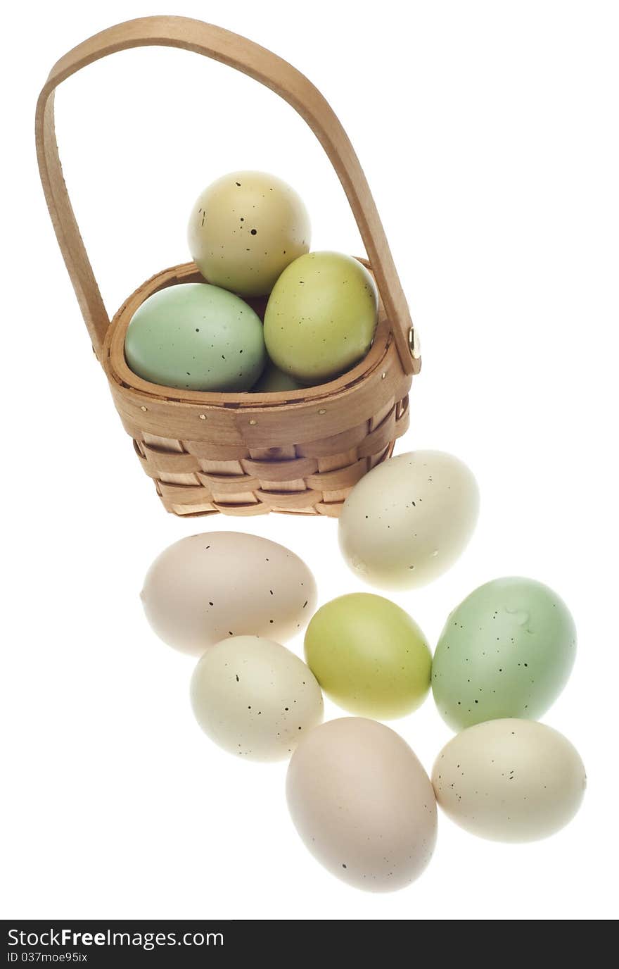 Speckled Easter Eggs In A Basket Isolated