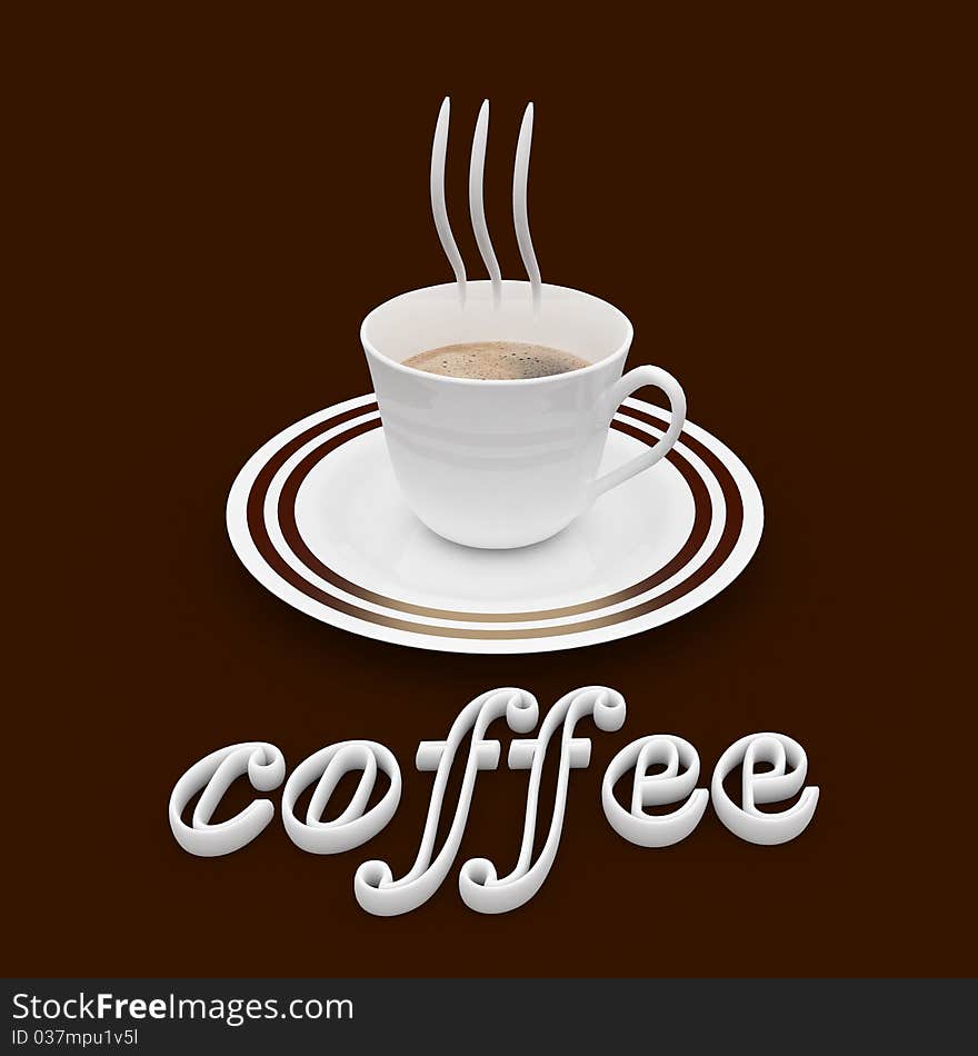 3d coffee concept on a brown background