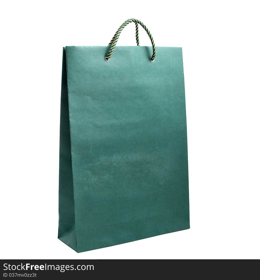 Green bag with handles on a white background. Green bag with handles on a white background