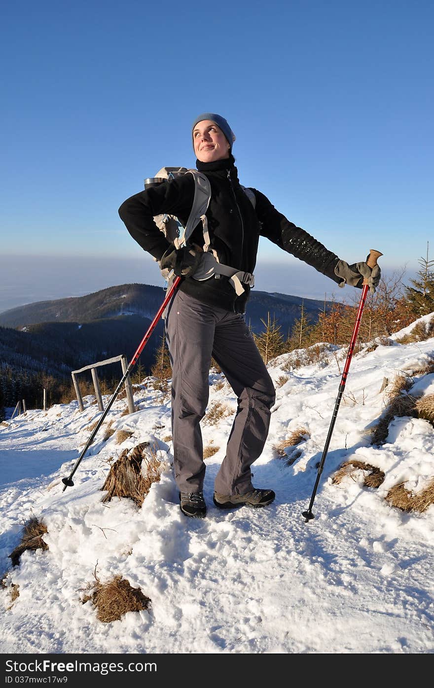 Woman at the mountain trip. Woman at the mountain trip