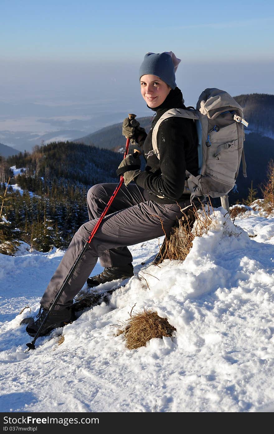 Woman at the mountain trip. Woman at the mountain trip