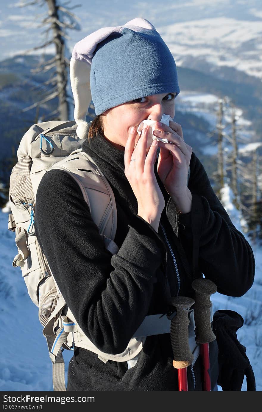 Woman at the mountain trip. Woman at the mountain trip