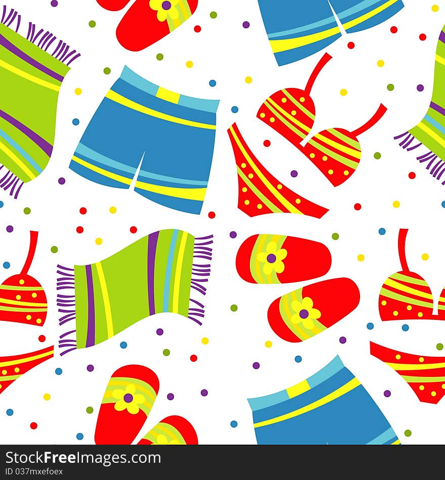 Background with beach clothes and beach shoes