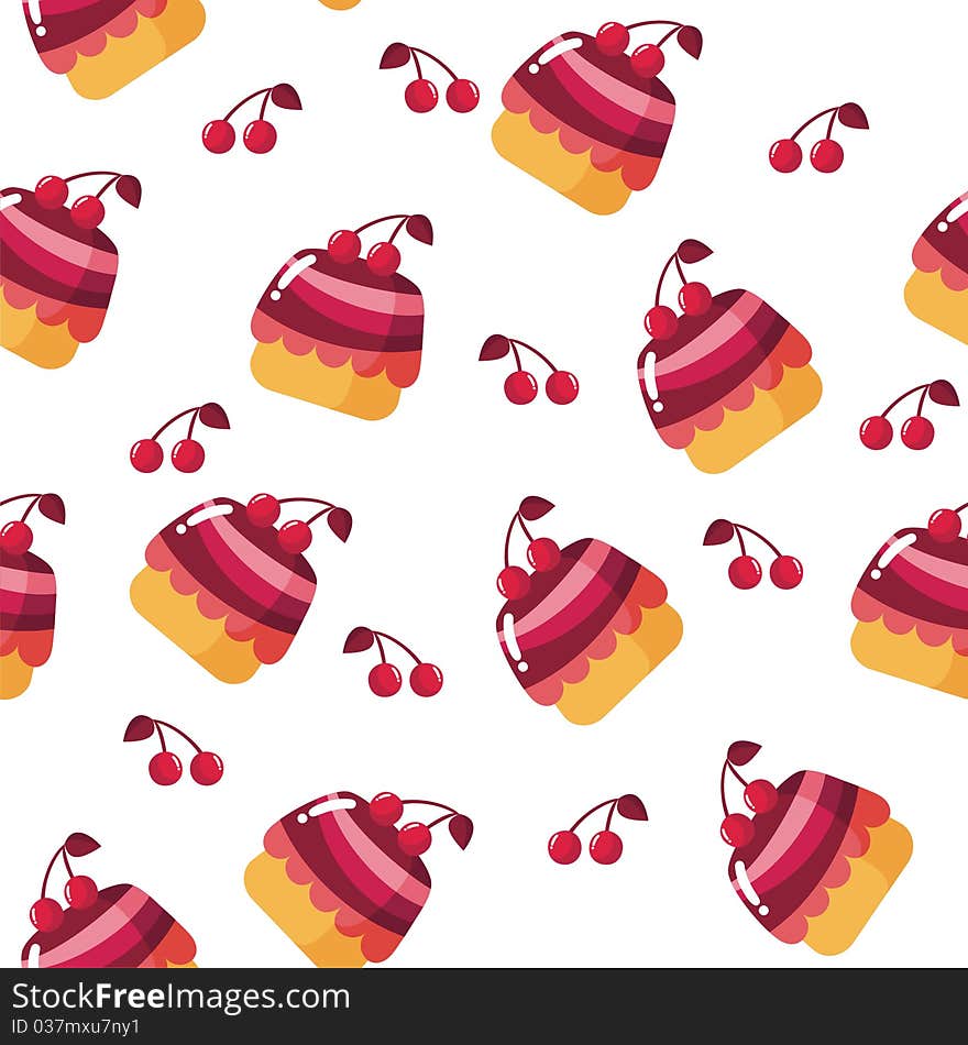 Background with cherry cake and cherries