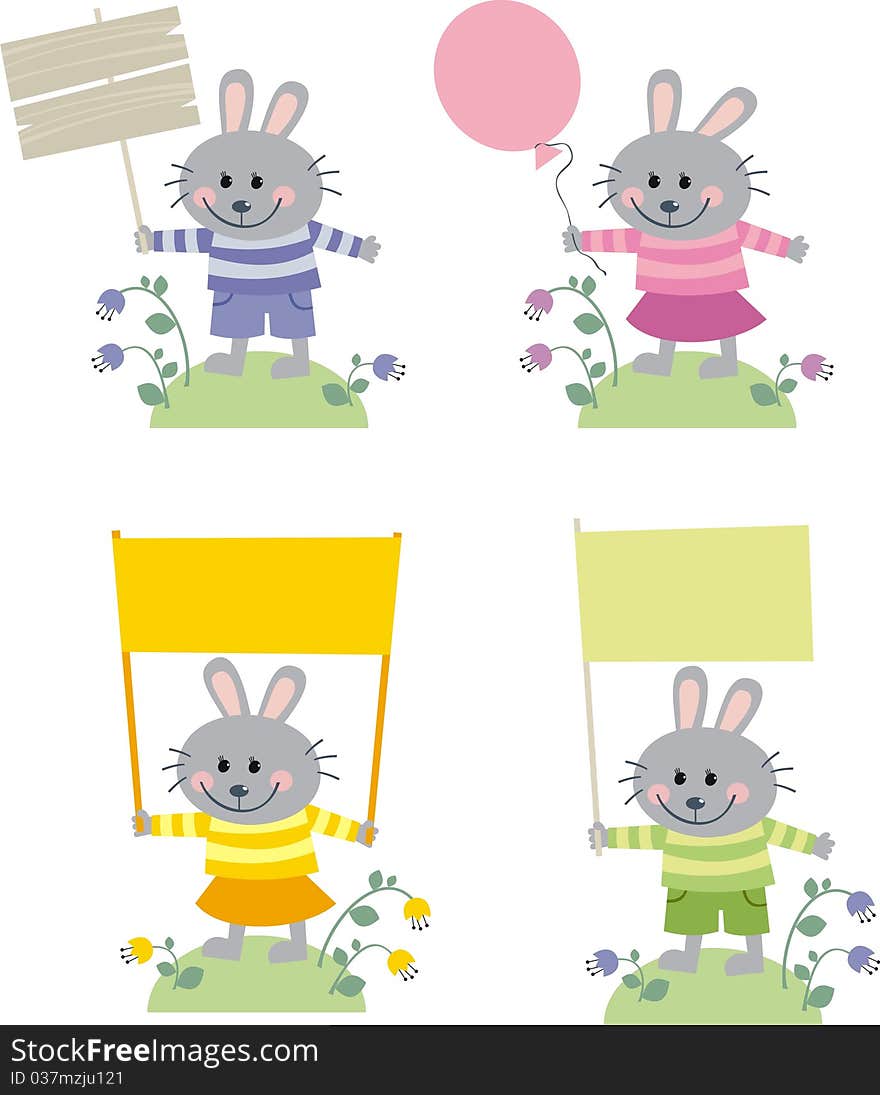 Rabbits with banners and text area. Rabbits with banners and text area