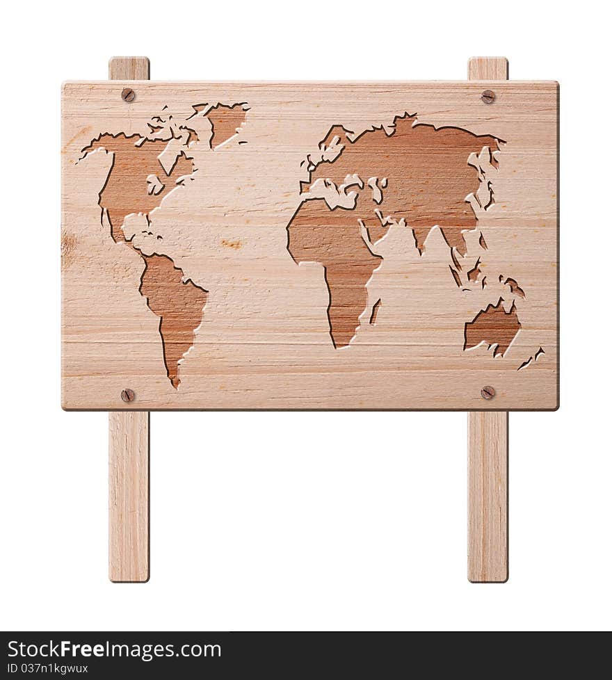 World Map Sign, Isolated, Clipping Path.