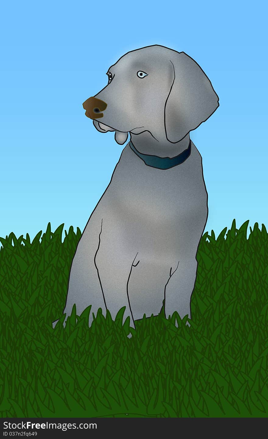 Gray dog in grass illustration