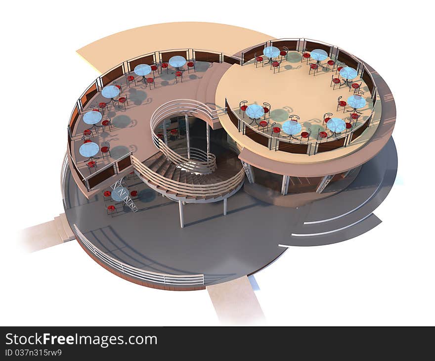 Spatial model of summer cafe, computer graphics. Spatial model of summer cafe, computer graphics.