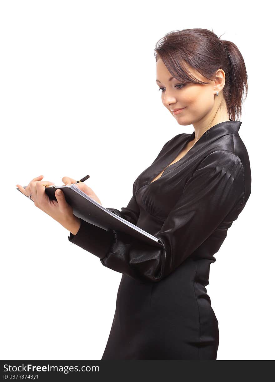 Young business woman with a map case