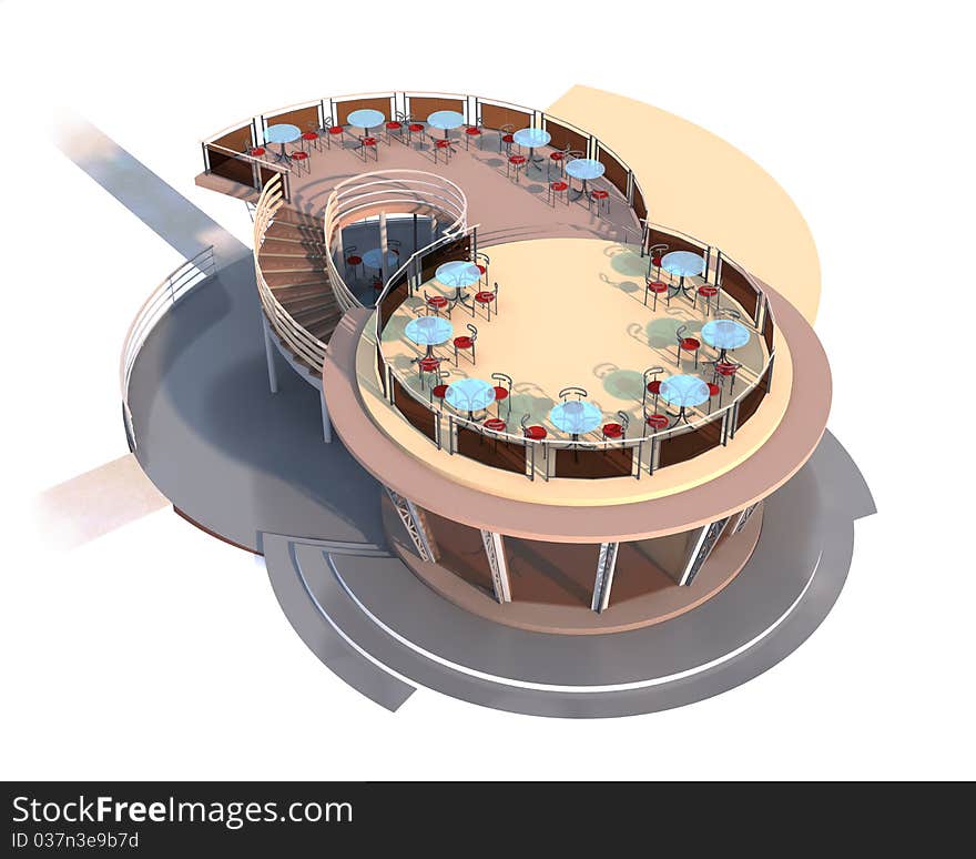 Spatial model of summer cafe, computer graphics. Spatial model of summer cafe, computer graphics.