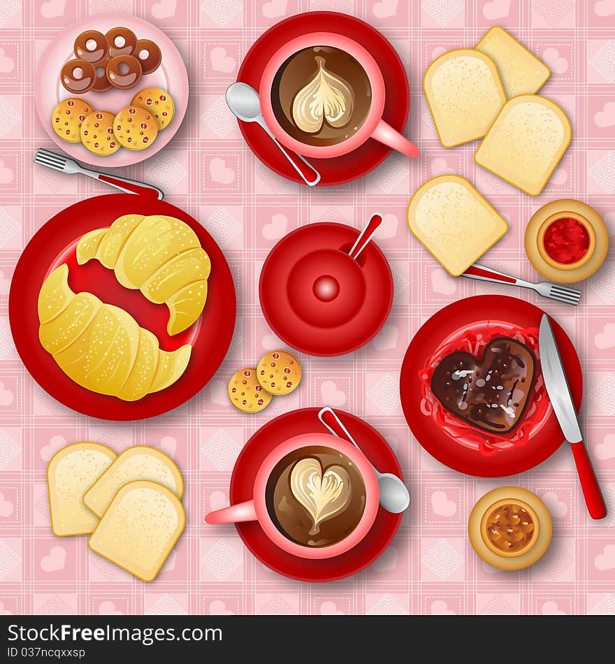 Illustration I love breakfast, food and beverages